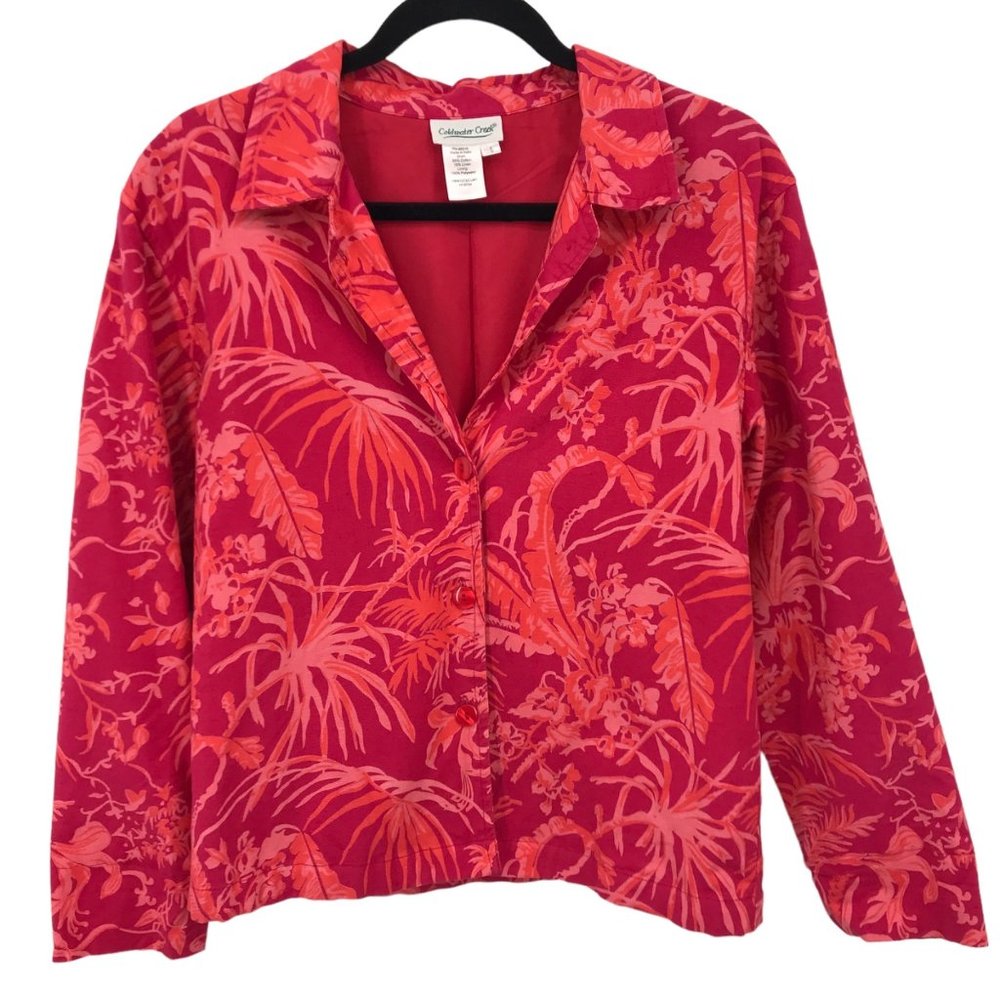 Coldwater Creek Womens Cotton Linen Pink Orange Tropical Floral Jacket Size S